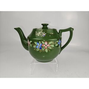 Japanse Teapot Handpainted Green Floral Gold Made In Japan